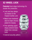 Gorilla Automotive X2 Wheel Lock, 14mm x 1.50 X2 Wheel Locks with Key, Acorn, Chrome
