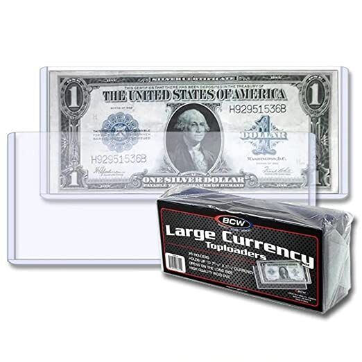BCW Clear Large Currency Topload Holders, Size 7-9/16" x 3-3/8" (25-Count)