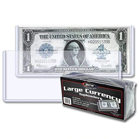 BCW Clear Large Currency Topload Holders, Size 7-9/16" x 3-3/8" (25-Count)