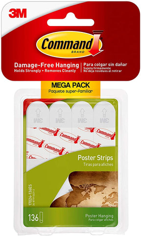 Command Poster Hanging Strips, 136-Strips, Decorate Damage-Free 17024-136ES