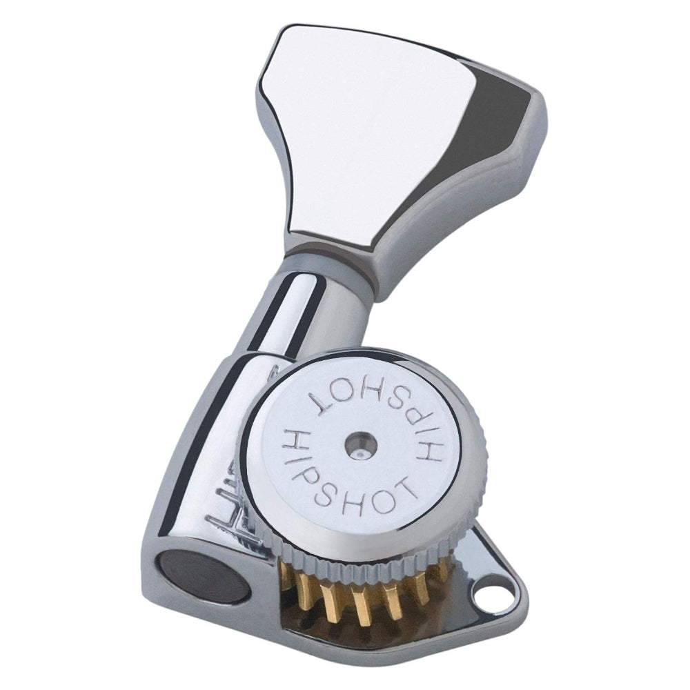 Hipshot Guitar Tuner Upgrade Kit 6 Inline Headstock Grip-Lock Open Bass Side Non Staggered - Chrome