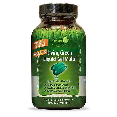Irwin Naturals Men's Multivitamin Living Green Liquid-Gel Multi Essential Nutrients and Whole Foods 120 Liquid Softgels