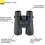 Nikon 7577 Monarch 5 10x42 ATB Premium ED Glass Central Focus Binoculars, Black