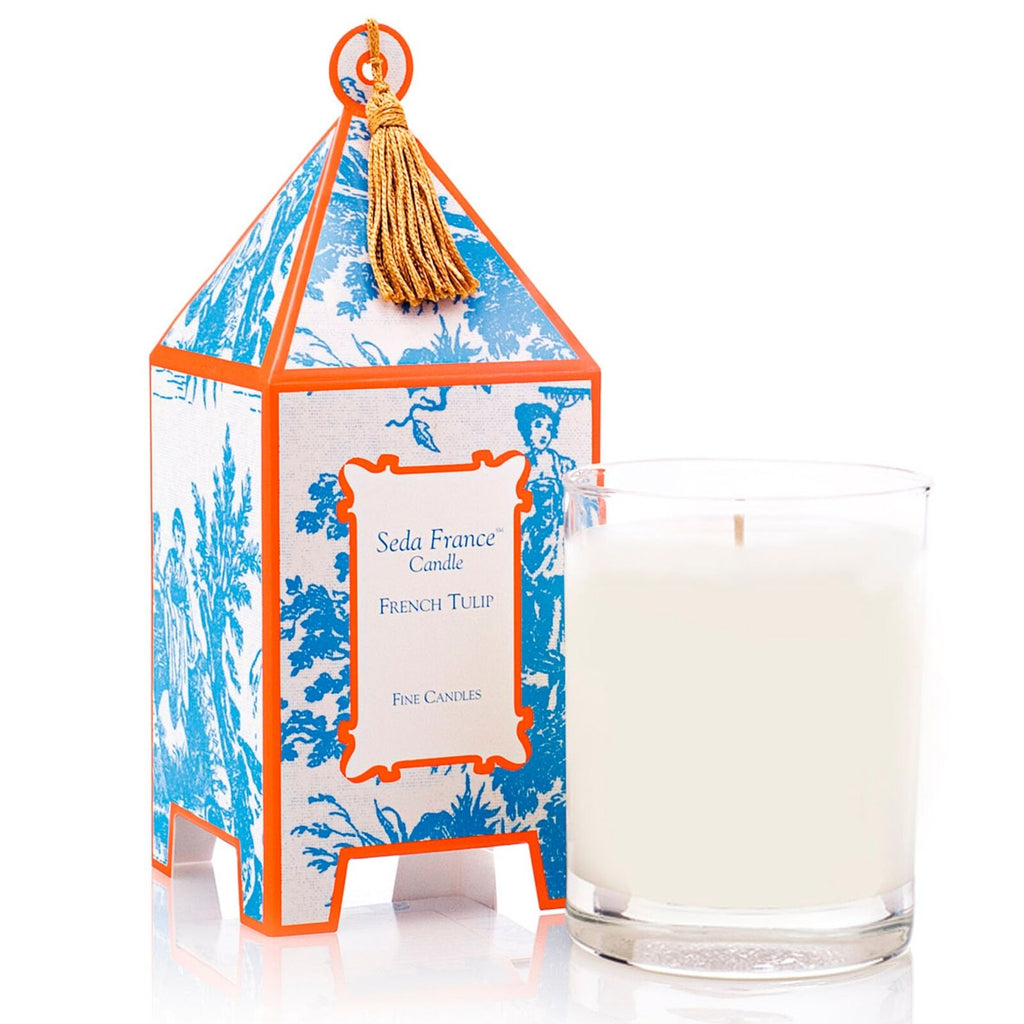 Seda France French Tulip Classic Toile Pagoda Box Candle, Hand-Poured, 10 oz