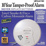 Universal Security Instruments Hardwired 10 Year Tamper Proof Permanent Power Sealed Battery 3-in-1 Universal Smoke Sensing & Carbon Monoxide Combination Alarm, Model MIC1509S,white, Corded Electric