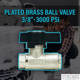 MTM Hydro Ball Valve for Pressure Washer Gun, Foam Cannons, High Pressure Power Washer Shut Off Valve Plated Brass 3/8” Female BSP 3000 PSI