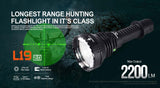 ACEBEAM L19 2.0 Long Range Hunting Flashlight, 2200 Lumens, Dual Switch, 3553 Feet Range, IP68 Dust & Waterproof, Moonlight Mode
