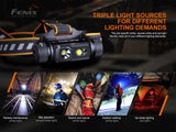 Fenix HM70R Headlamp, 1600 Lumens, High CRI White and Red Beams, 6000K, IP68 Waterproof, Large Thumb-Sized Switch, White, Neutral White, & RED Lights
