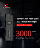 klarus FlatTac X2 Ultra-Thin Palm-Sized EDC Tactical Flashlight, 3000 Lumens, Compact & Mighty Pocket Light, USB-C Rechargeable, Dual Switch, OLED, IPX6
