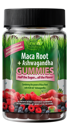 Irwin Naturals Maca Root + Ashwagandha Gummies, Adaptogenic Stress, Energy, & Vitality Support, 42 Count