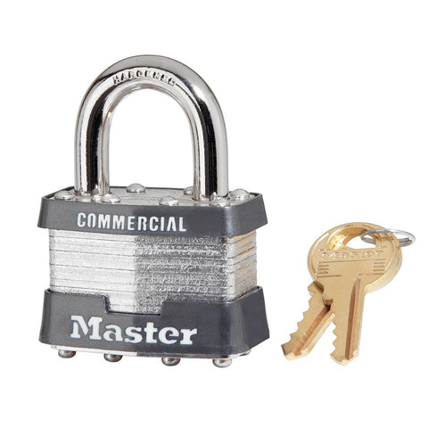 Master Lock 1KA 1-3/4in (44mm) Wide Laminated Steel Pin Tumbler Padlock, Keyed Alike