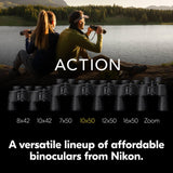 Nikon Action 10x50 Binocular | Multilayer-Coated Nikon Optics, 50mm Objective Lenses, 10X Power, Turn-and-Slide Adjustable Eyecups and Tripod-Ready