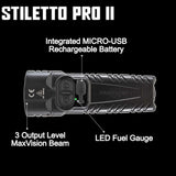 SureFire Stiletto PRO II (PLR-C) Multi-Output Rechargeable Pocket Flashlight 1500 Lumen LED Bundle with USB Wall Adapter - EDC Tactical Flashlight, Programmable Output, Pocket Clip