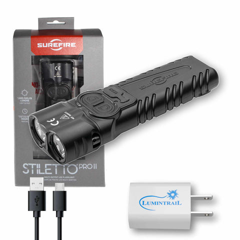 SureFire Stiletto PRO II (PLR-C) Multi-Output Rechargeable Pocket Flashlight 1500 Lumen LED Bundle with USB Wall Adapter - EDC Tactical Flashlight, Programmable Output, Pocket Clip
