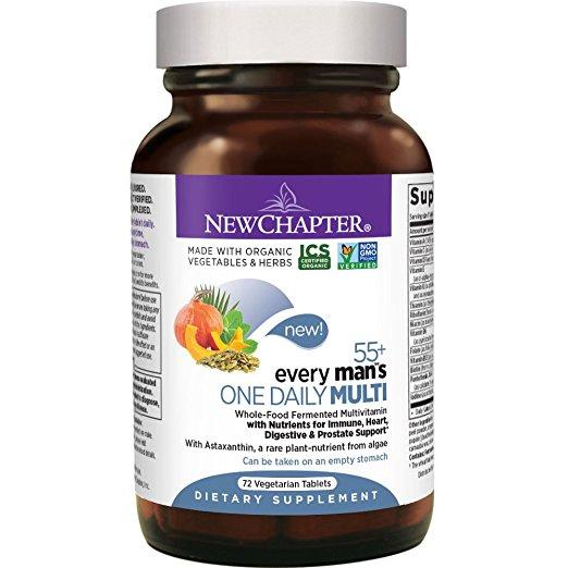 New Chapter Every Man's One Daily 55+ Multi with Fermented Probiotics + Whole Foods + Astaxanthin + Organic Non-GMO Ingredients - 72 Vegetarian Tablets