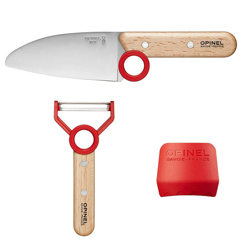 Opinel Le Petit Kids Complete Chef Educational Cooking 3 Piece Set Includes a Knife, Peeler, and Finger Guard
