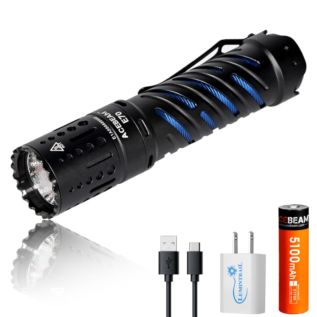 Acebeam E70 EDC Flashlight, 4600 Lumen, 6500K, with 21700 Battery and Charger