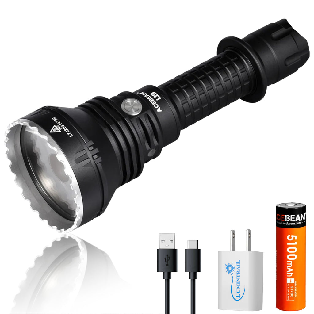 Acebeam L19 1650 Lumen LED Flashlight, Long Throw, White LED, with 21700 Battery and Charger