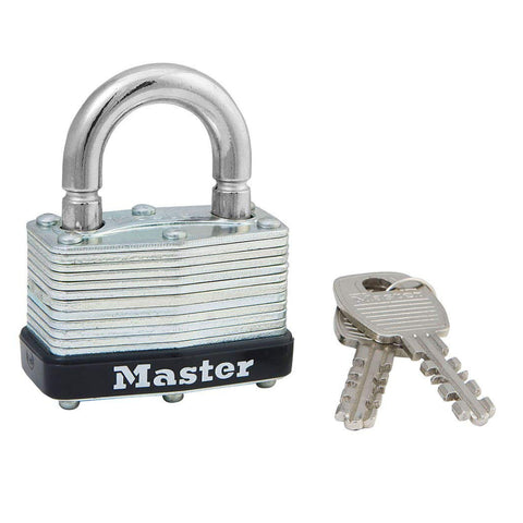 Master Lock 1-3/4in (44mm) Wide Laminated Steel Warded Padlock, Breakaway Shackle, Keyed Alike 500KABRK