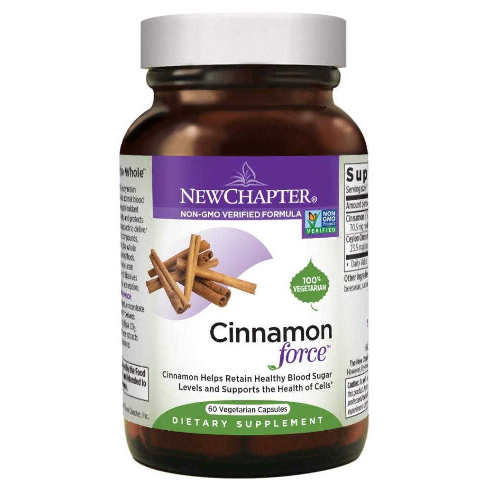 New Chapter Cinnamon Force Supplement for Blood Sugar Support with Antioxidant Action Non-GMO - 60 Vegetarian Capsules