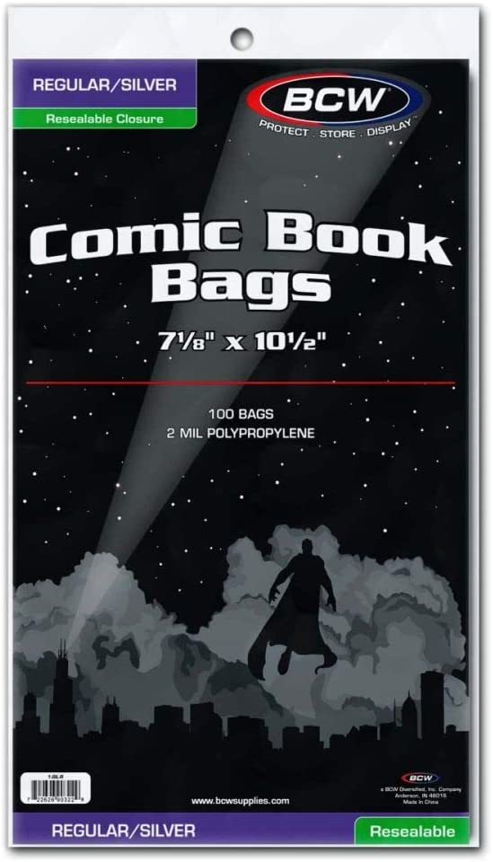 BCW Comic Book Bags, Regular/Silver, Resealable Closure, 7-1/8" x 10-1/2"