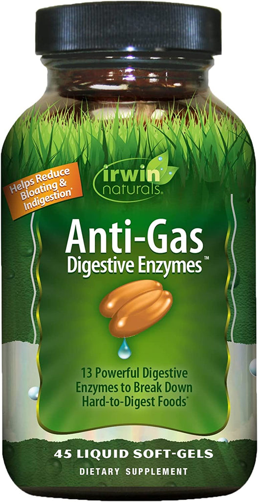 Irwin Naturals Anti-Gas Digestive Enzymes, Break Down Hard-To-Digest Food & Reduce Indigestion, 45 Liquid Softgels