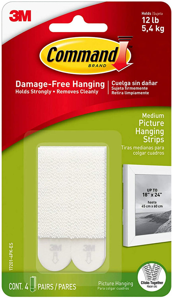 Command 12 lb Picture Hanging Strips, Medium, 6-packages (24 pairs total) (COMM-17204-12ES)