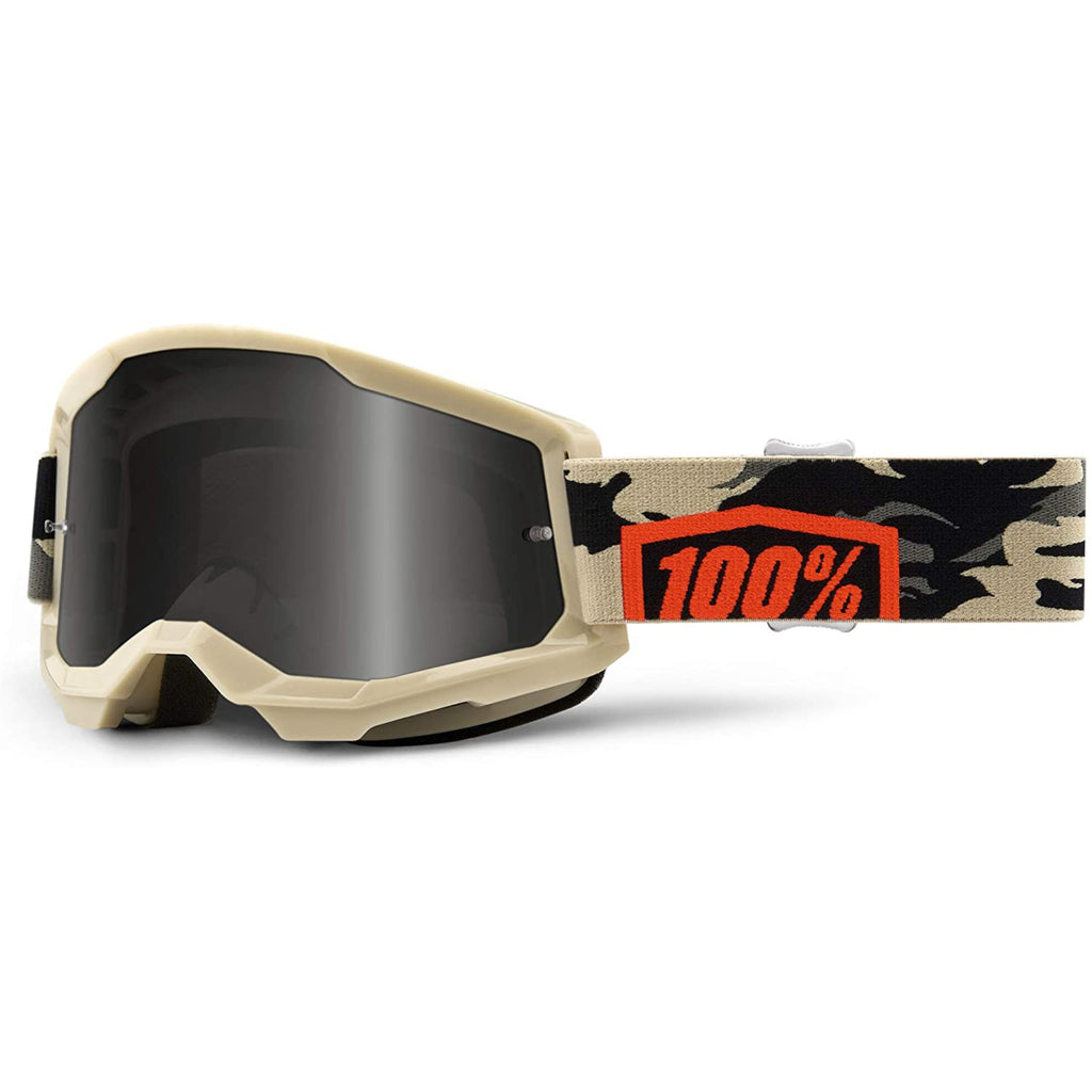 100% Strata 2 Sand Goggles for Desert Riding, Kombat Frame with Smoke Lens