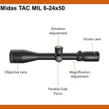 Athlon Optics Midas Tac Rifle Scope 6-24x50 MIL HD Reticle