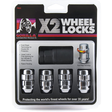 Gorilla Automotive X2 Wheel Lock, 14mm x 1.50 X2 Wheel Locks with Key, Acorn, Chrome
