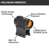 Holosun HS503CU Red Dot Sight 2 MOA and 65 MOA Reticle
