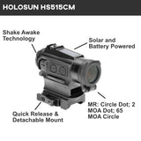 Holosun HS515CM 20mm Micro Optical Sight Red 2 MOA and 65 MOA Solar Powered