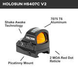 Holosun HE407C V2 Open Reflex Sight Red Dot 2 MOA Reticle Solar Power