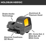 Holosun HS510C 2 MOA Dot Or A 65 MOA Ring Open Reflex Circle Dot Solar Power Holographic Red Dot Sight