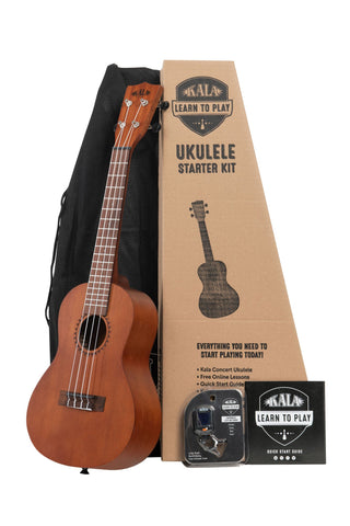 Kala Learn to Play Ukulele Concert Starter Kit, Satin Mahogany finish– Includes online lessons, tuner app, and booklet