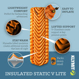 Klymit Insulated Static V Lite Sleeping Pad, Mango Orange