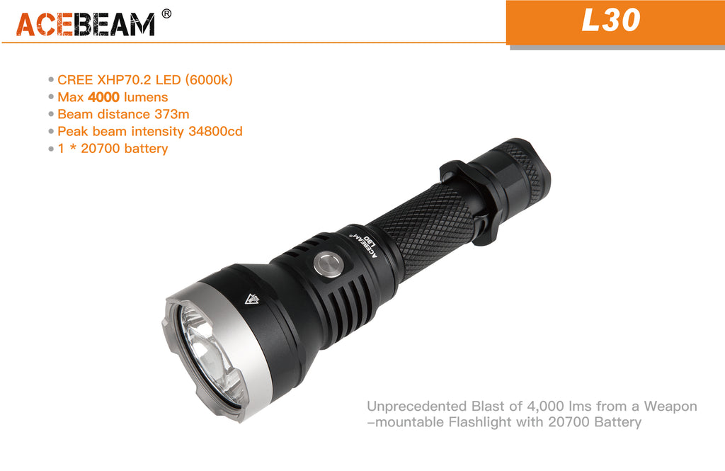 Acebeam L30 CREE XHP70.2 LED 4000 Lumen Rechargeable Flashlight Searchlight