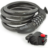 Combination Bike Lock with Self Coiling Steel Cable and Mount