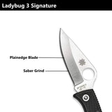Spyderco Ladybug 3 Folding Knife Plain Edge Blade with Keychain Loop, Black