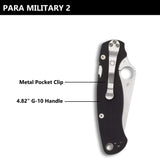 Spyderco Para Military 2 Folding Knife Black with G-10 Handle and a 3.42" CPM S30V Steel Blade