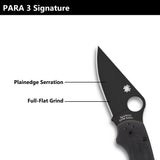 Spyderco Para 3 Signature Folding Knife 2.95" Plain Edge Steel Blade, Black/Black