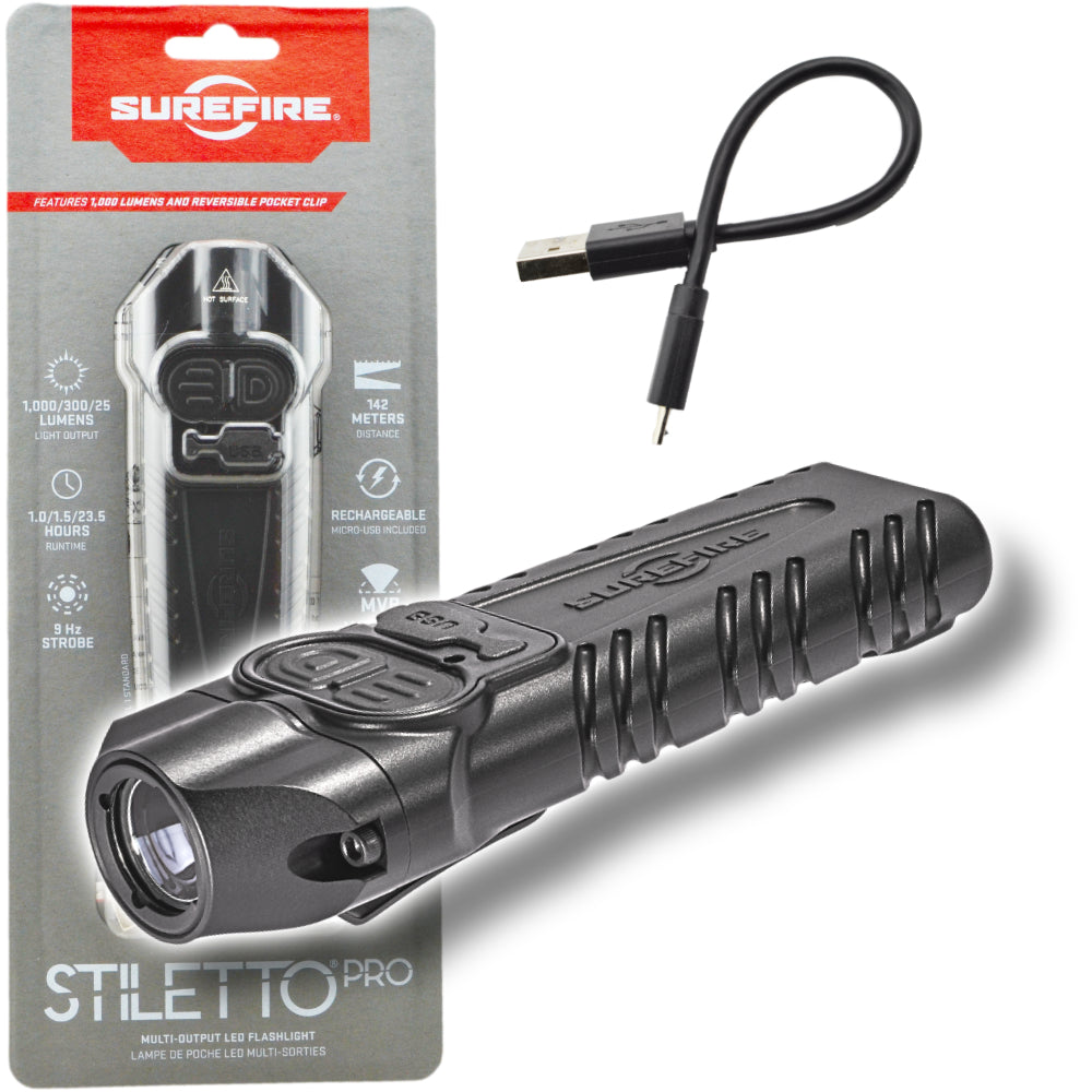 SureFire Stiletto PRO PLR-B Multi-Output Rechargeable Pocket Flashlight 1000 Lumens