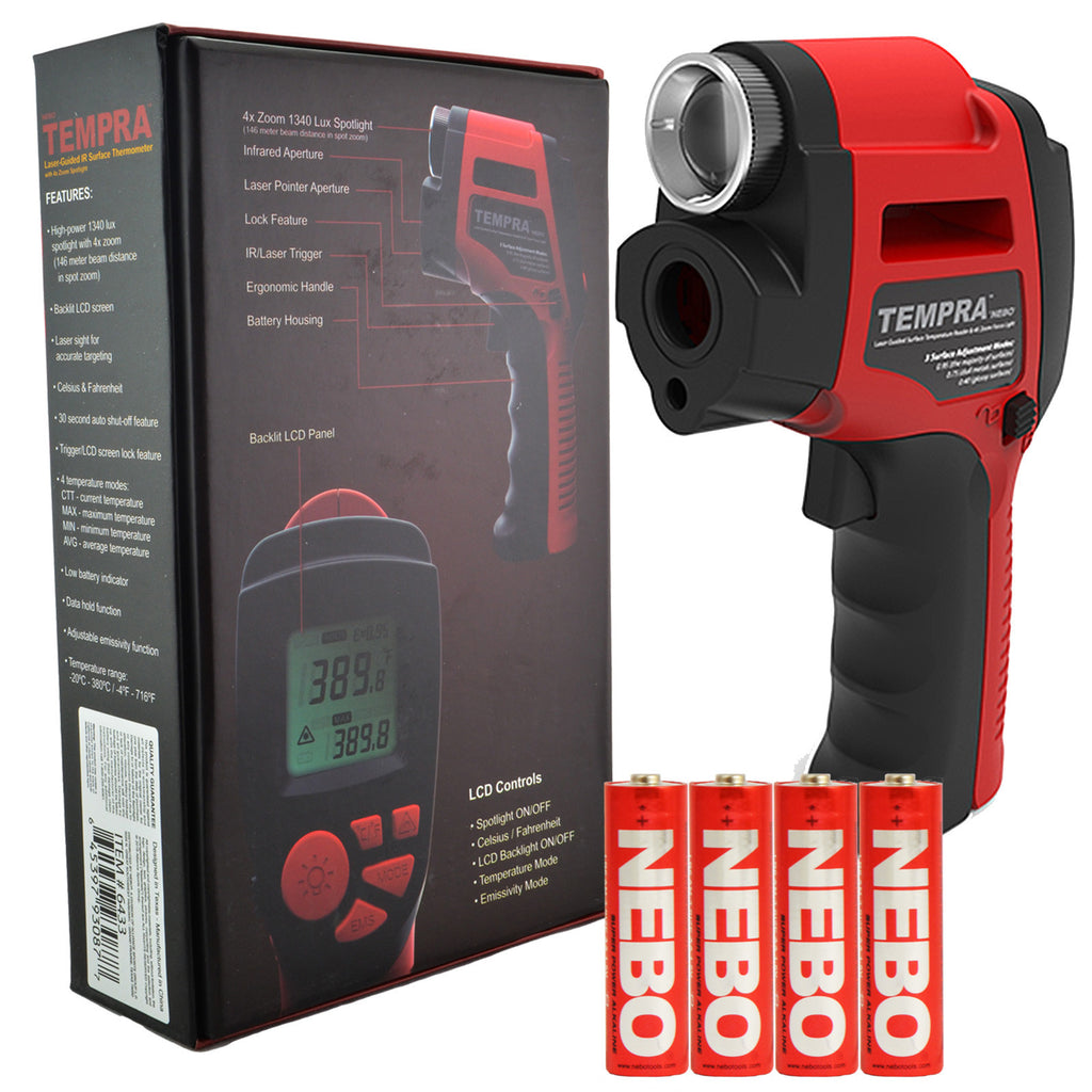 Nebo Tempra 6433 Laser IR Surface Thermometer with Adjustable Zoom Spotlight