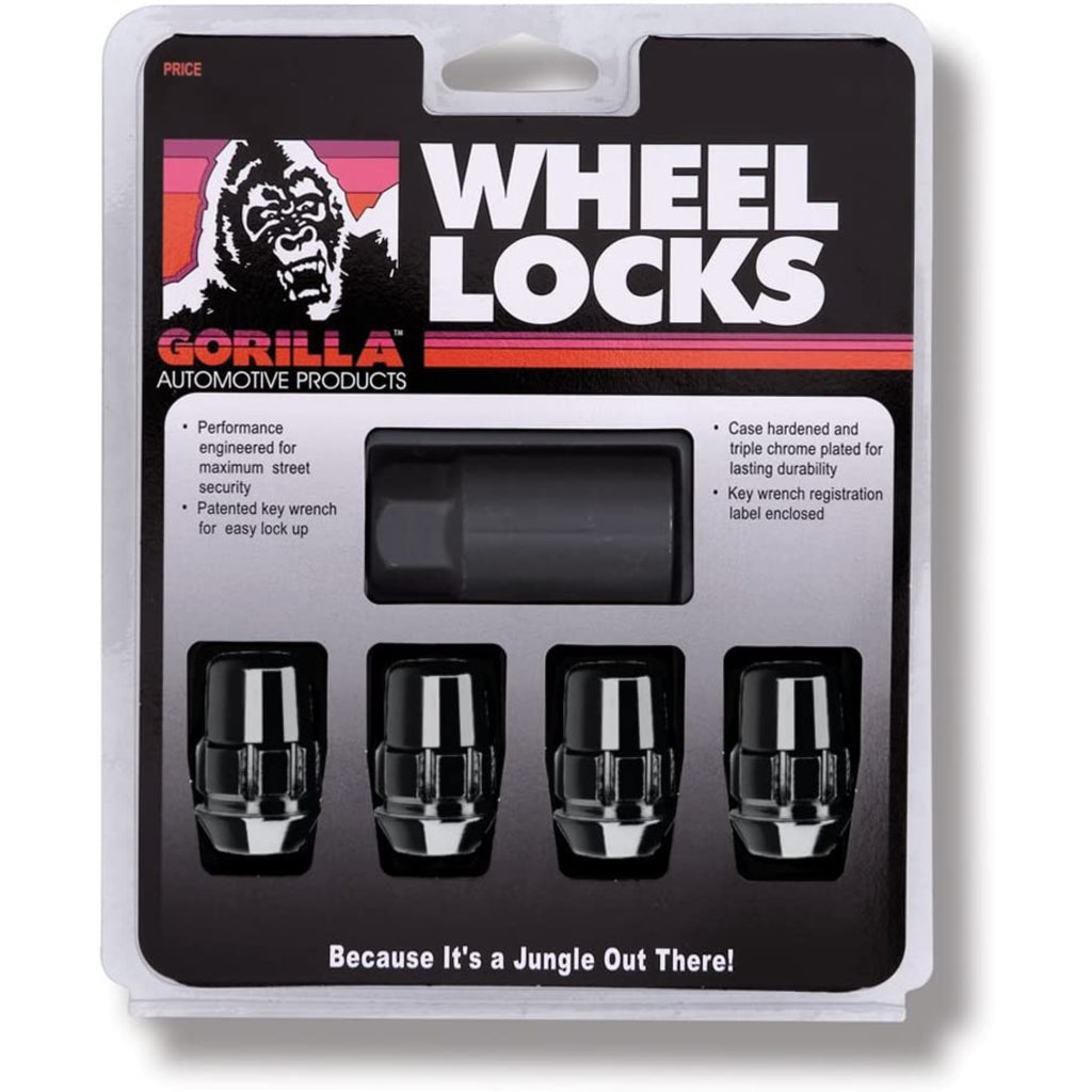 Gorilla Automotive Wheel Lock, 12mm x 1.25 Wheel Locks with Key, Acorn, Black Chrome