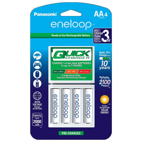 Panasonic eneloop Quick Charger with 4 AA Rechargeable Batteries