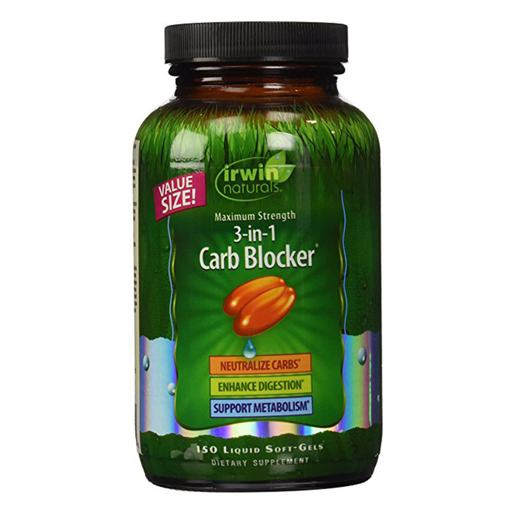 Irwin Naturals 3 in 1 Carb Blocker Appetite Control Metabolism Support 150 Liquid Softgels