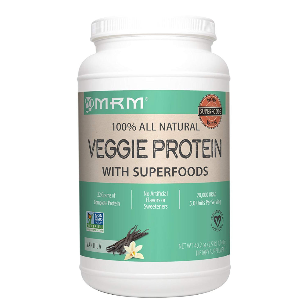 MRM Veggie Protein Powder with Superfoods, Vegan & Non-GMO Vanilla 40.2 oz