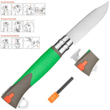 Opinel Explore Folding Stainless Steel Survival Locking Pocket Knife (Green)
