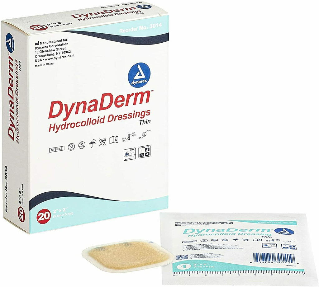 Dynarex DynaDerm Hydrocolloid Dressing, Thin 2 x 2 Inch, Pack of 20