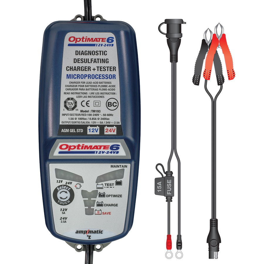 Tecmate OptiMate 6 12V/24V, Smart Battery Charger & Maintainer, TM-193  Tecmate Shop online! Find what you're looking for here